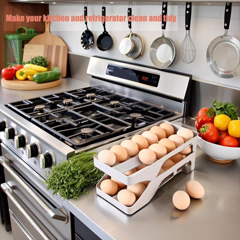 Micyples Egg Holder for Fridge,Automatic Rolling Egg Dispenser for Refrigerator Organizers and Storage,28 Egg Tray For Refrigeratorand Space Saving Storage for Gathering Fresh Egg Holder Countertop(grey) - Image 2